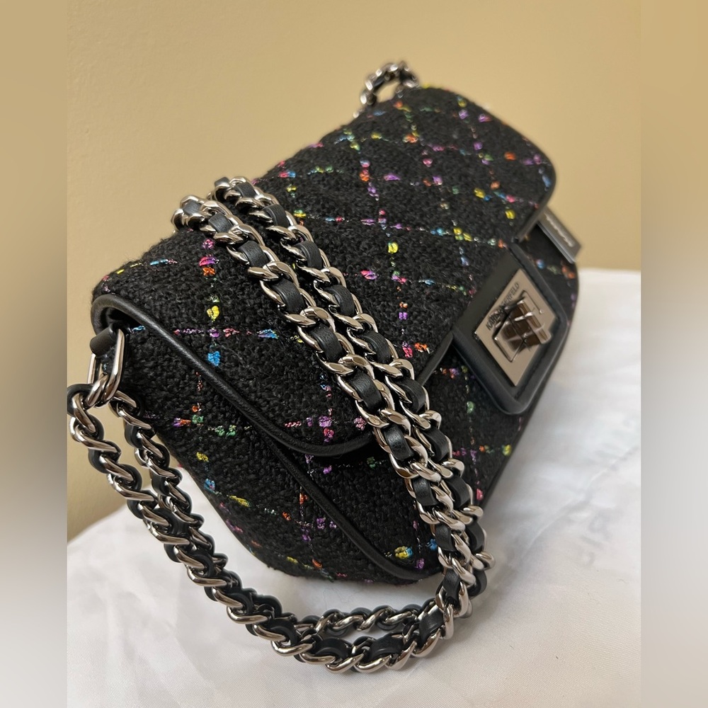 Karl Lagerfeld Black Quilted Crossbody Bag with Multicolor Thread NWT - Picture 2 of 11